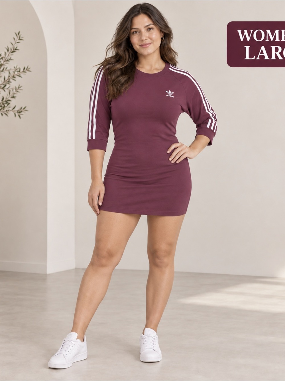 adidas Women's Plum burgundy Three-Stripe Mini Dress